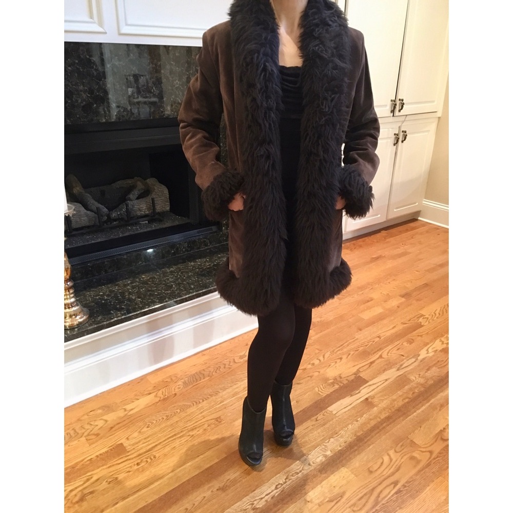 Guess 100% Lamb Fur Shearling Coat - Picture 2 of 8